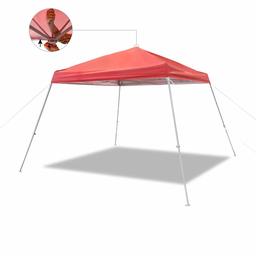 AmazonBasics Outdoor One-push Pop Up Canopy, 9ft x 9ft Top Slant Leg with Wheeled Carry, Red