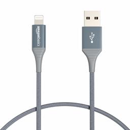 AmazonBasics Double Braided Nylon Lightning to USB Cable - Advanced Collection, MFi Certified iPhone Charger, Dark Grey, 6-Foot