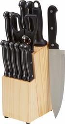 AmazonBasics 14-Piece Kitchen Knife Set with High-Carbon Stainless-Steel Blades and Pine Wood Block