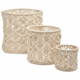 Stone & Beam Modern Handmade Round Macrame Basket - Set of 3, Ivory