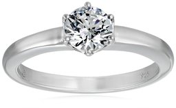 Platinum-Plated Sterling Silver Solitaire Ring set with Round Swarovski Zirconia (1 cttw), Size 8