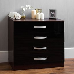 Amazon Brand - Movian Hulio High Gloss 4 Drawer Chest Of Drawers, Black and Walnut, 72 x 75 x 36 cm