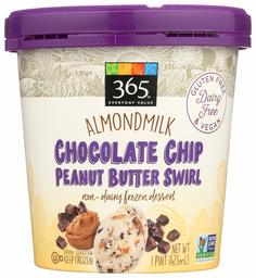 365 Everyday Value, Almondmilk Chocolate Chip Peanut Butter Swirl Non-Dairy Dessert, 1 pint, (Frozen)