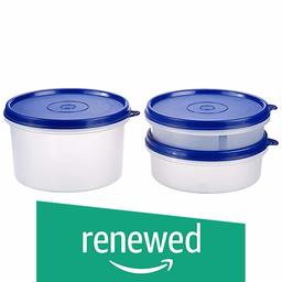 (Renewed) Amazon Brand - Solimo Plastic Lunch Box Set, 3-Pieces, Blue