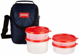 Amazon Brand - Solimo Plastic Lunch Box with Bag, Set of 4, Blue