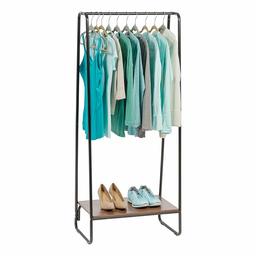 Movian Garment Metal Rack PI-B1 Iris Ohyama-Perchero/Espacio de almacenaje con Zapatero de metálico Madera PI-B1-Marrón, 64 x 40 x 150 cm, MDF, Marrón/Negro