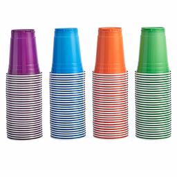 AmazonCommercial Plastic Cups, 16oz, Orange, Light blue, Purple, Lime green, Pack of 120