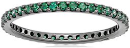 Black-Plated Sterling Silver Swarovski Zirconia Green Round Cut Eternity Band Ring, Size 8