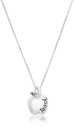 Sterling Silver To Teach Is To Touch Lives Forever Reversible Teacher Apple Pendant Necklace, 18