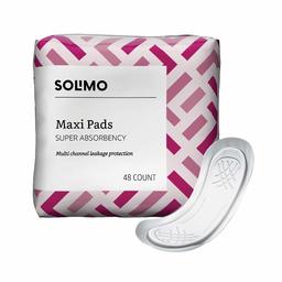 Amazon Brand - Solimo Thick Maxi Pads for Periods, Super Absorbency, Unscented, 48 count, 1 Pack