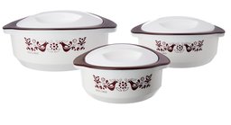 Amazon Brand - Solimo Sparkle Insulated Casseroles Set with Roti Basket, 3-Piece, White