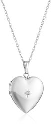 Amazon Collection14k White Gold and Diamond Heart-Shaped Locket Necklace, 18