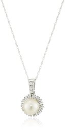 14k White Gold 6.5-7mm Cultured Freshwater Pearl Diamond Pendant Necklace (1/10cttw, H-I Color, I1-I2 Clarity), 18