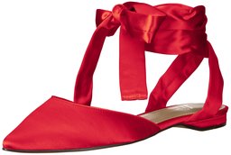 Amazon Brand - The Fix Women's Priscilla Pointed Toe Lace-up Ballet Flat, Lipstick Red Satin, 9 B US