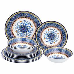 AmazonBasics 12-Piece Melamine Dinnerware Set - Service for 4, Tuscan