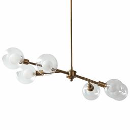 Amazon Brand – Rivet Mid-Century Modern Glass Globe Ceiling Pendant Chandelier With 6 Light Bulbs - 40.5 x 14 x 6.75 Inches, 6-48 Inch Cord, Gold