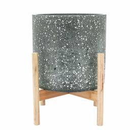 Amazon Brand – Rivet Terrazzo Planter with Wood Stand, 16.5