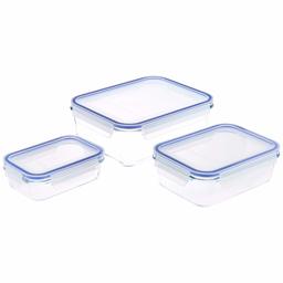 Amazon Brand - Solimo Rectangular Glass Storage Container Set, Set of 3, Transparent