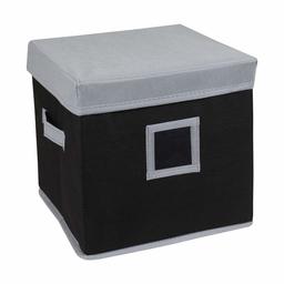 Amazon Brand - Solimo Fabric Storage Box with Lid, Medium, Black and Grey