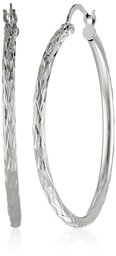 Sterling Silver 2.5x40 Starburst Diamond-Cut Click Top Hoop Earrings