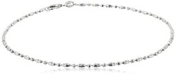 Italian Sterling Silver Rhodium Plated Diamond Cut Oval and Round Beads Mezzaluna Chain Ankle Bracelet