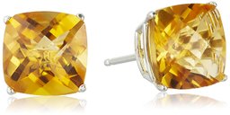 Sterling Silver Cushion-Cut Checkerboard Citrine Stud Earrings (8mm)