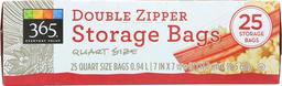 365 Everyday Value, Double Zipper Storage Bags, Quart Size, 25 ct