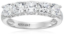 Platinum-Plated Sterling Silver Swarovski Zirconia 2 cttw Cushion 5 Stone Ring, Size 5