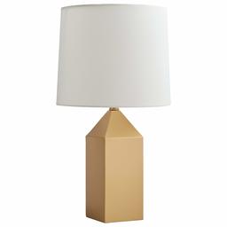 Rivet Mid Century Modern Pyramid Pillar Table Desk Lamp With Light Bulb - 22 Inches, Brass with Linen Shade