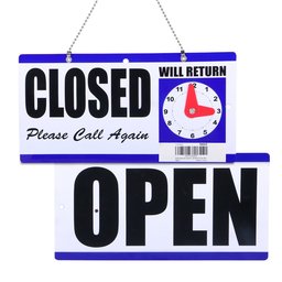 EONO Open and Closed Sign, Plastic, with Hanging Chain, Double Sides with “Will Return” Clock, 6X11.5-Inches