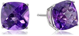 14k White Gold Cushion-Cut Checkerboard Amethys Stud Earrings (8mm)