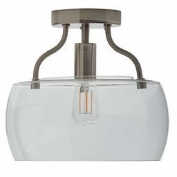 Amazon Brand – Stone & Beam Contemporary Flush-Mount Ceiling Light with Bulb and Glass Shade - 14 x 14 x 7.25 Inches, Brushel Nickel