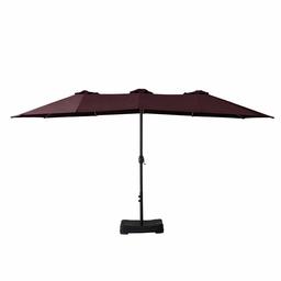 AmazonBasics Oversize Outdoor Market Patio Umbrella with Base - 15 x 6.9 Feet, Burgundy Red