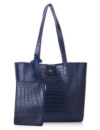 The lovely tote co. Women's Crocodile Pattern Medium Top Handle Tote With Purse One Size Navy