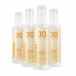 Marca Amazon - Solimo - SUN - loção solar corporal FPS 30, com vitamin E, antioxidante (4 x 200 ml)