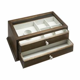 AmazonBasics Wooden Jewelry/Watch Box with Glass Top - 2-Drawer, Walnut (Renewed)