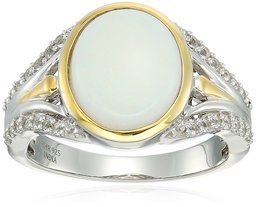 SS Australian Opal Oval Shape and White Topaz Ring, Size 7