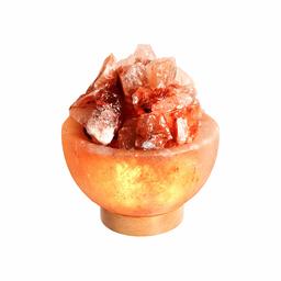 AmazonBasics Natural Himalayan Salt Lamp Bowl with Natural Crystal Chunks, Wood Base with Dimmer Switch - Crystal Pink