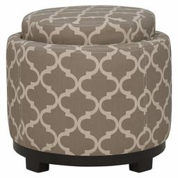 Amazon Brand – Ravenna Home Morrocan Storage Ottoman with Tray - 19 Inch, Grey and Cream