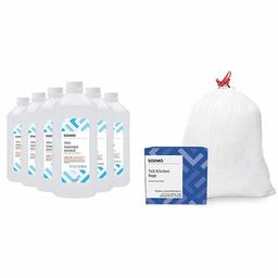 Amazon Brand - Solimo 70% Isopropyl Alcohol First Aid Antiseptic for Treatment of Minor Cuts and Scrapes, 32 Fl Oz (Pack of 6) & Solimo Tall Kitchen Drawstring Trash Bags, 13 Gallon, 120 Count