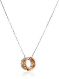 Tri Colored Sterling Silver with Yellow and Rose Gold Flashed Three Open Circles Pendant Necklace, 18