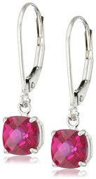 10k White Gold Cushion-Cut Checkerboard Created Ruby Leverback Earrings (6mm)