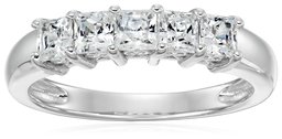 Platinum-Plated Sterling Silver Princess-Cut 5-Stone Ring made with Swarovski Zirconia (1 cttw), Size 7