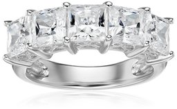 Platinum-Plated Sterling Silver Princess-Cut 5-Stone Ring made with Swarovski Zirconia (3 cttw), Size 9