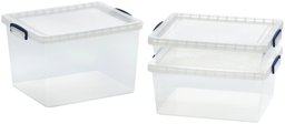 AmazonBasics Clear Plastic Storage Boxes with Lids - 33.5 L, 17.5 L, and 10.5 L - Pack of 3