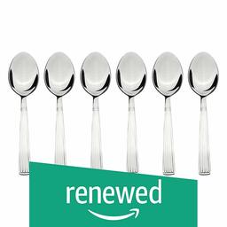 (Renewed) Amazon Brand - Solimo 6 Piece Stainless Steel Table Spoon Set, Stripes, Silver