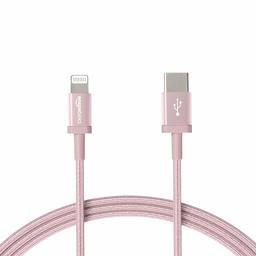 AmazonBasics Nylon Braided USB-C to Lightning Cable, MFi Certified Apple iPhone Charger - Rose Gold, 6-Foot