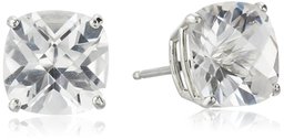 Sterling Silver Cushion-Cut Checkerboard Created White Sapphire Stud Earrings (8mm)