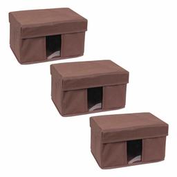 Amazon Brand - Solimo Fabric Rectangular Storage Box, Small, Set of 3, Brown