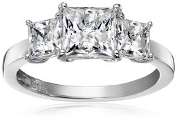 Platinum-Plated Sterling Silver Princess-Cut 3-Stone Ring made with Swarovski Zirconia (3 cttw), Size 6